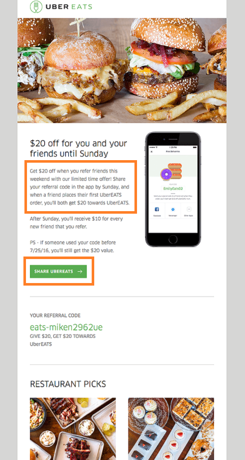 Example discount and promotional email - Source Uber Eats | TheBloggingBox.com