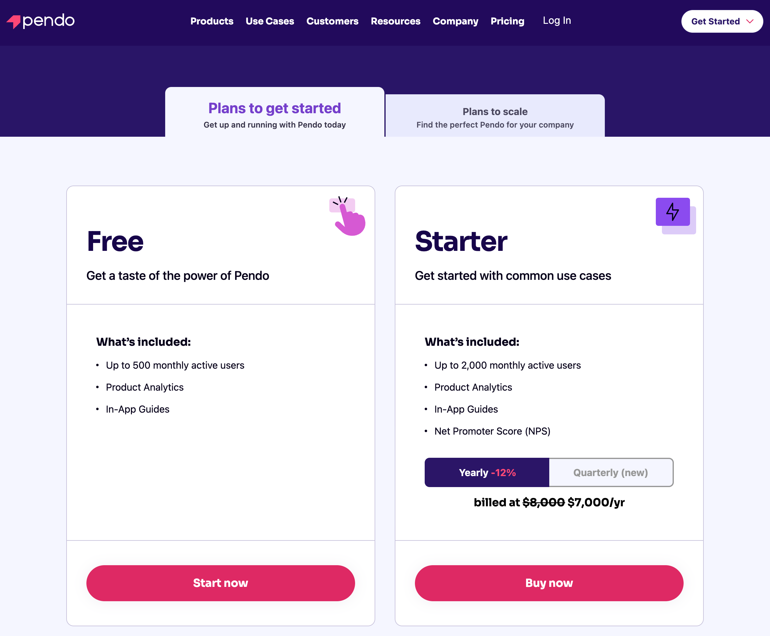 pendo pricing plans free and starter
