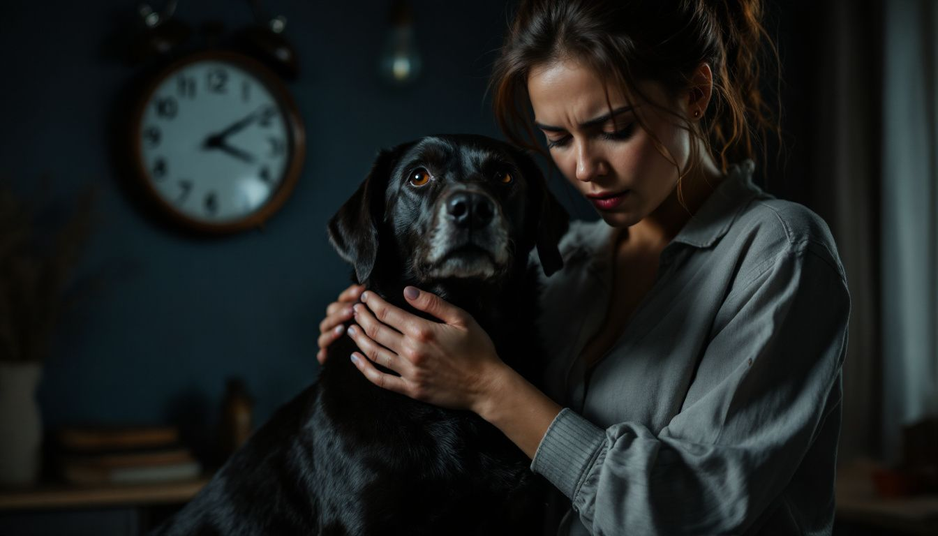 A dog owner monitoring their dog for signs of seizures.