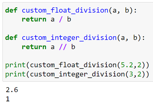 Custom functions for division