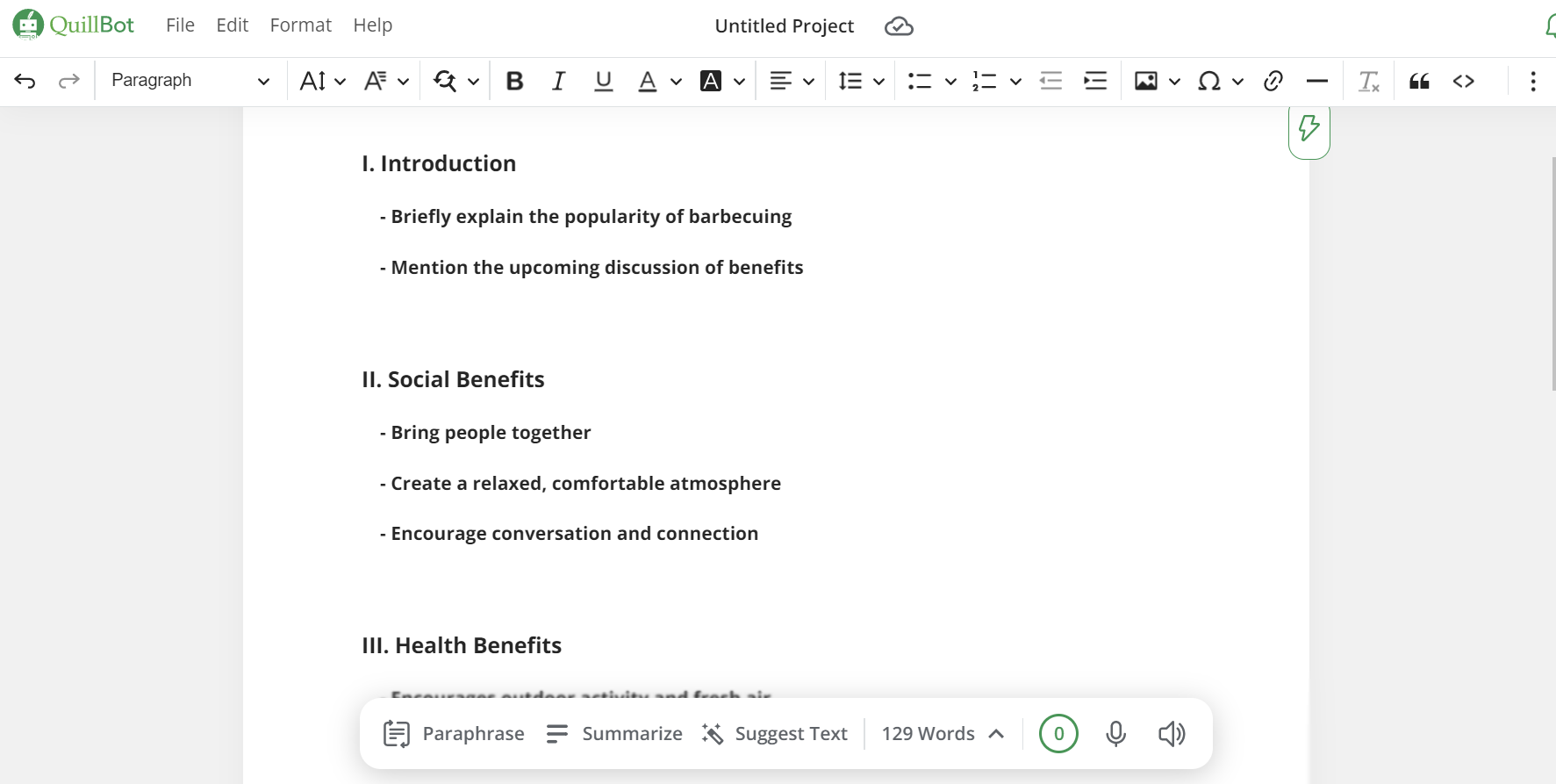 Quillbot Outline Generation