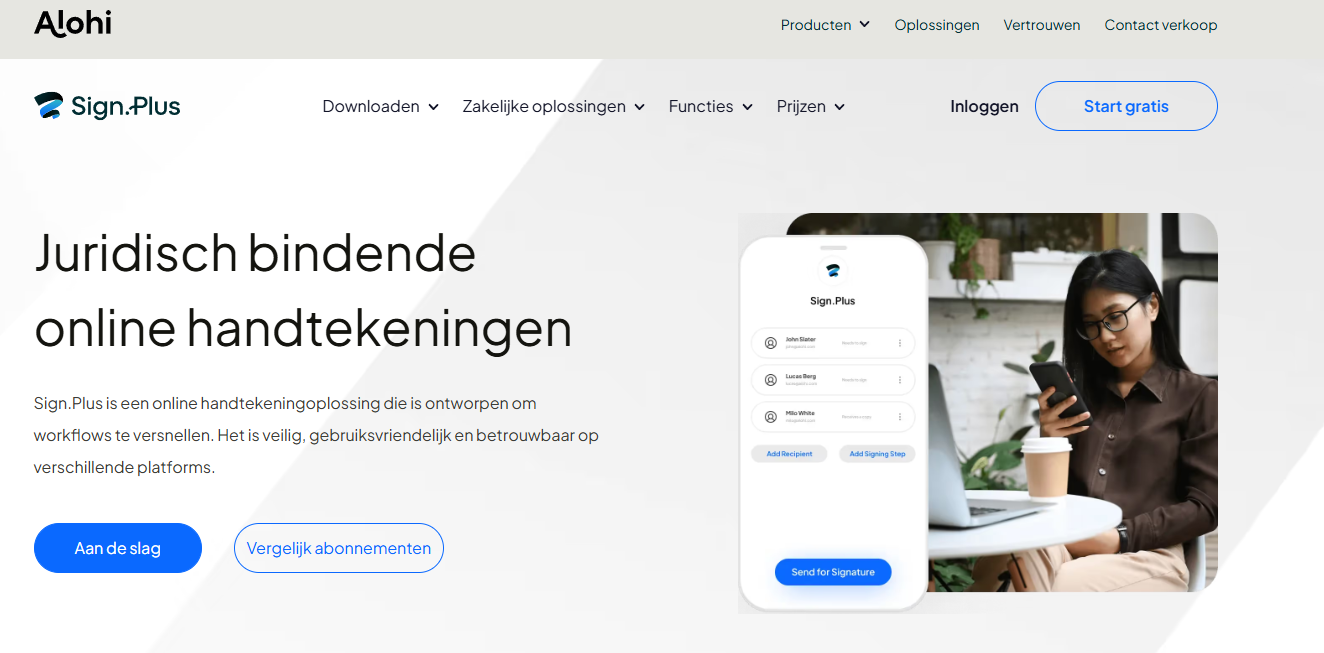 Screenshot van de signplus website