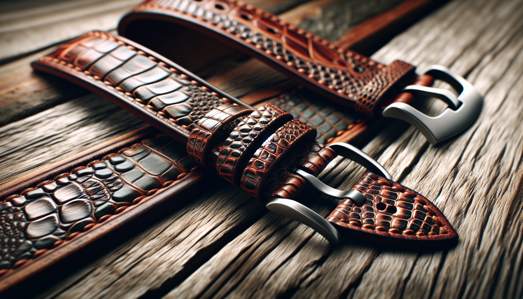 A stylish lizard embossed leather watch strap showcasing classic elegance.