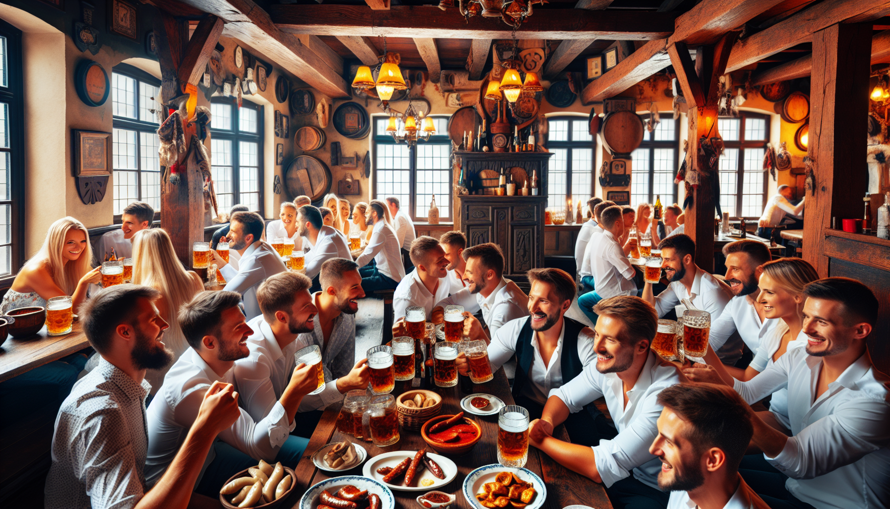 En illustration, der viser, hvor man skal spise og drikke i Polen, med fokus på traditionelle pubber og barer.
