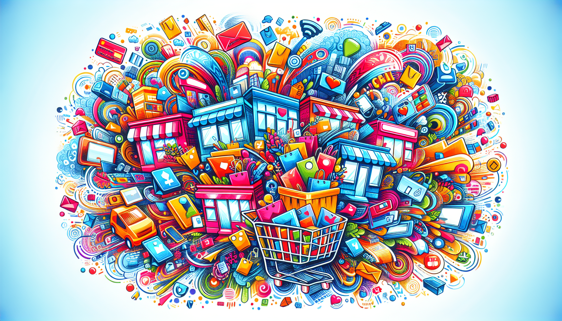 Eine Illustration, die das Konzept von Shopify als E-Commerce-Plattform darstellt.