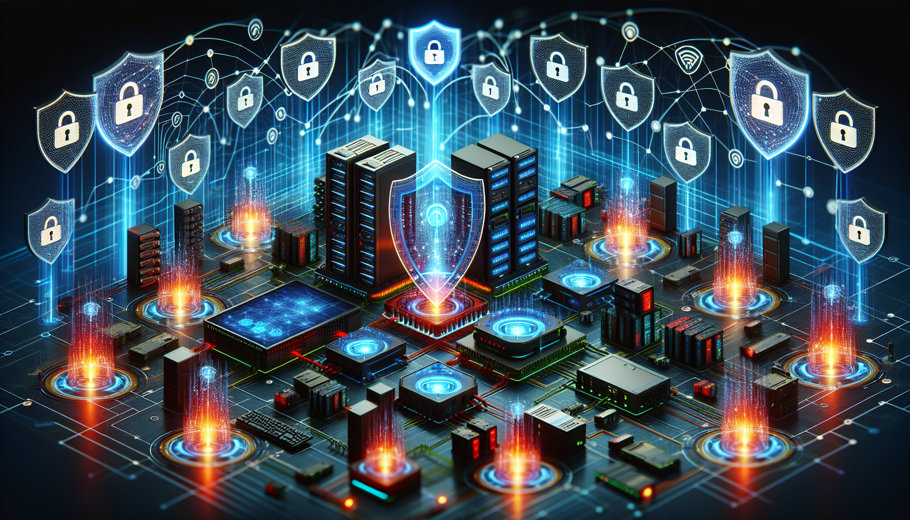 An illustration showcasing network security and data protection in a business environment.