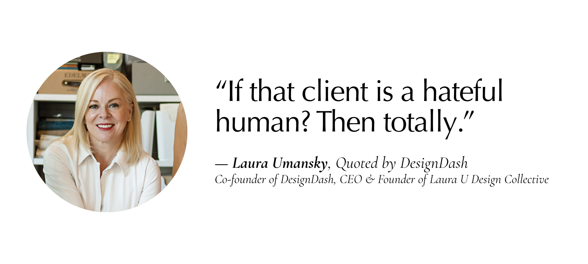 typed quote with a photo bubble of Laura