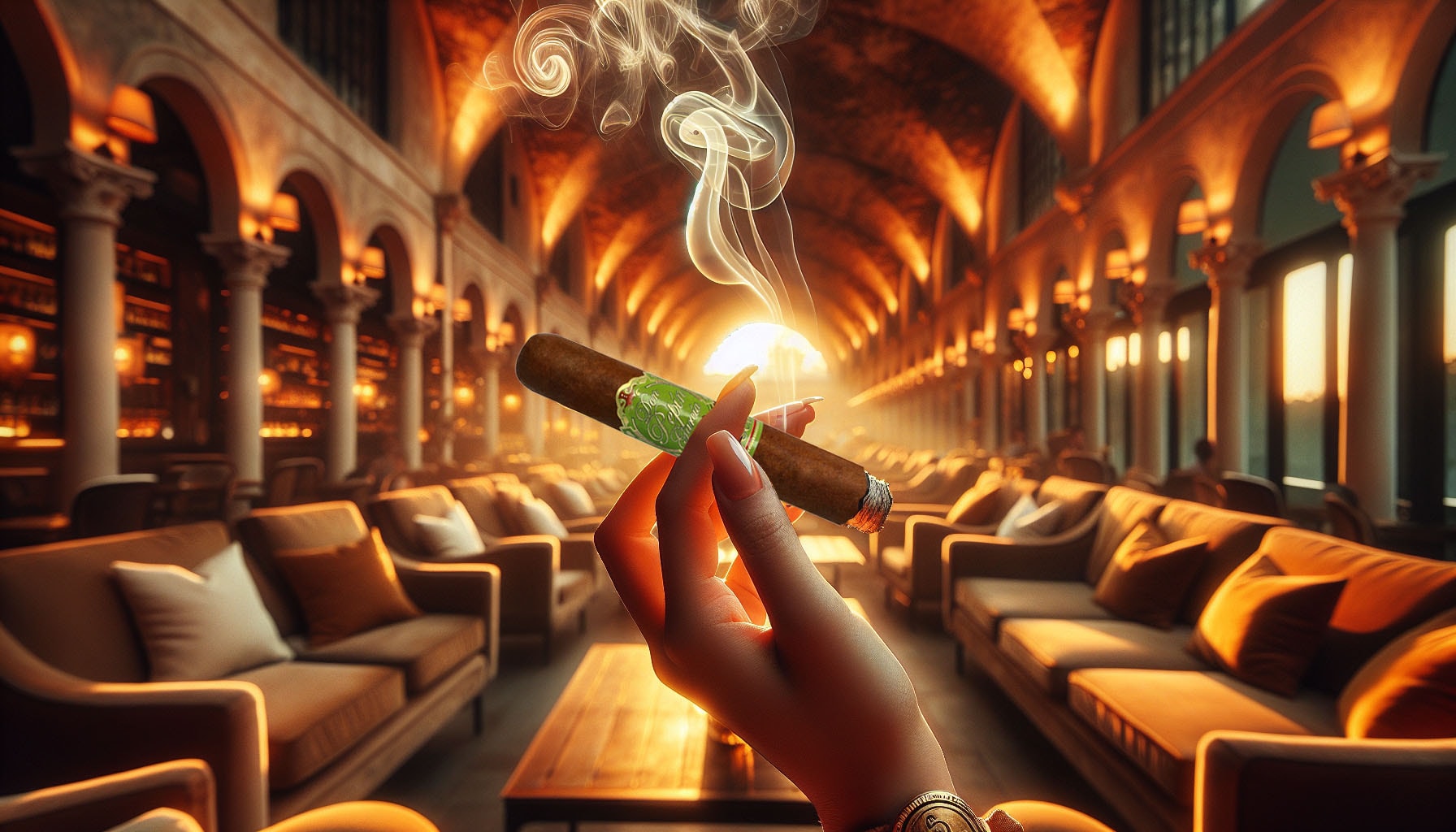 An illustration of a Vegas Cubanas Corona cigar being enjoyed.