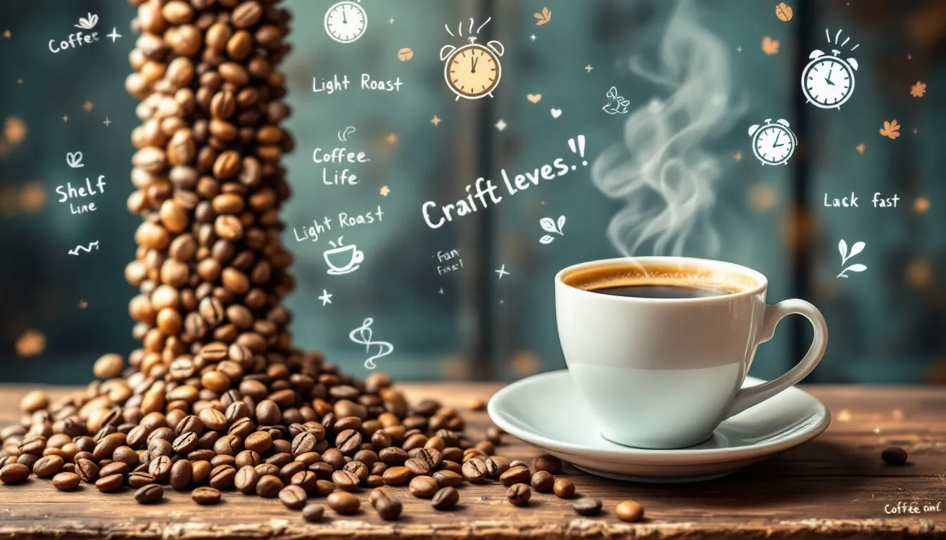 An assortment of coffee beans showcasing various roast levels, highlighting their freshness and shelf life.