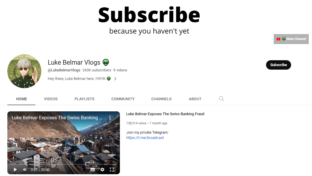 Luke Belmar Vlogs YouTube Channel
