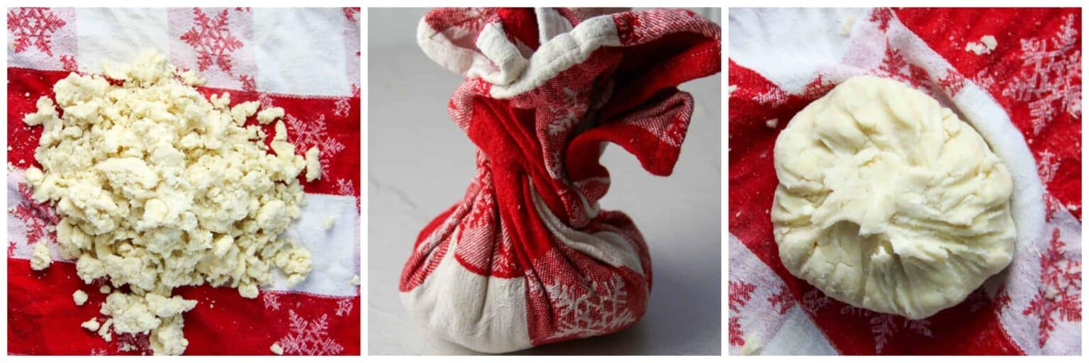 pie crust dough being wrapped up in a red kitchen towel