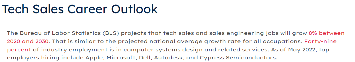 https://www.bestcolleges.com/bootcamps/tracks/tech-sales-jobs-and-salary/#:~:text=Tech%20sales%20careers%20can%20be,8%25%20from%202020%20to%202030. 