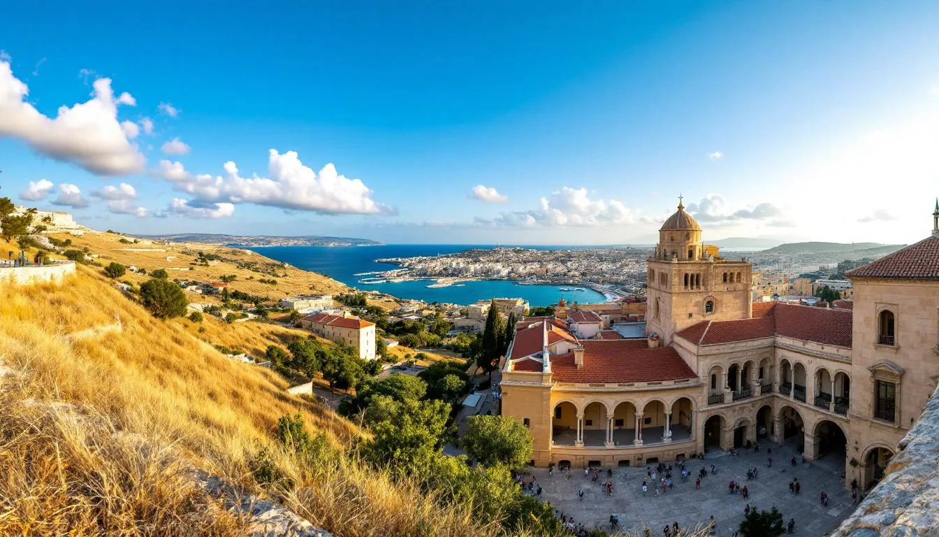 Une vue panoramique de Malte, montrant ses paysages et ses établissements d'enseignement supérieur.