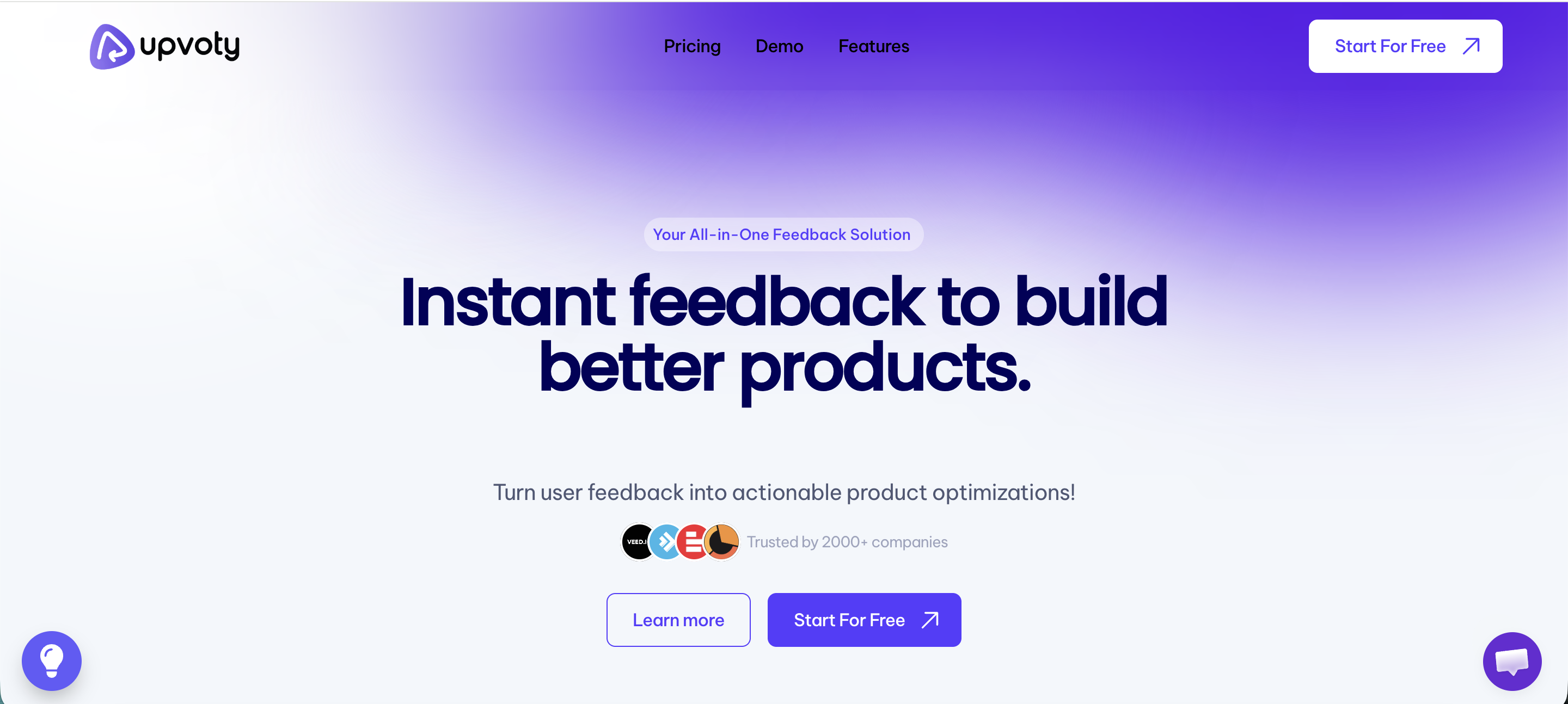 Upvoty's landing page