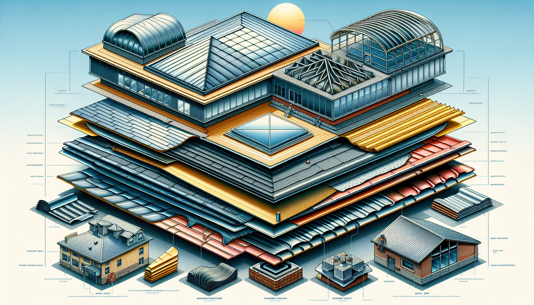 Illustration of various commercial roofing systems