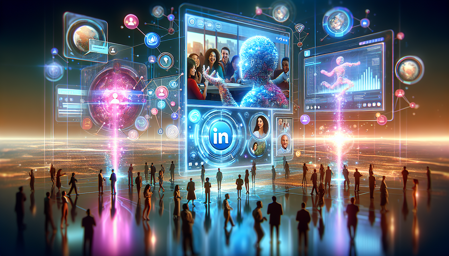 An illustration depicting future trends in LinkedIn video, with elements symbolizing innovation and growth.