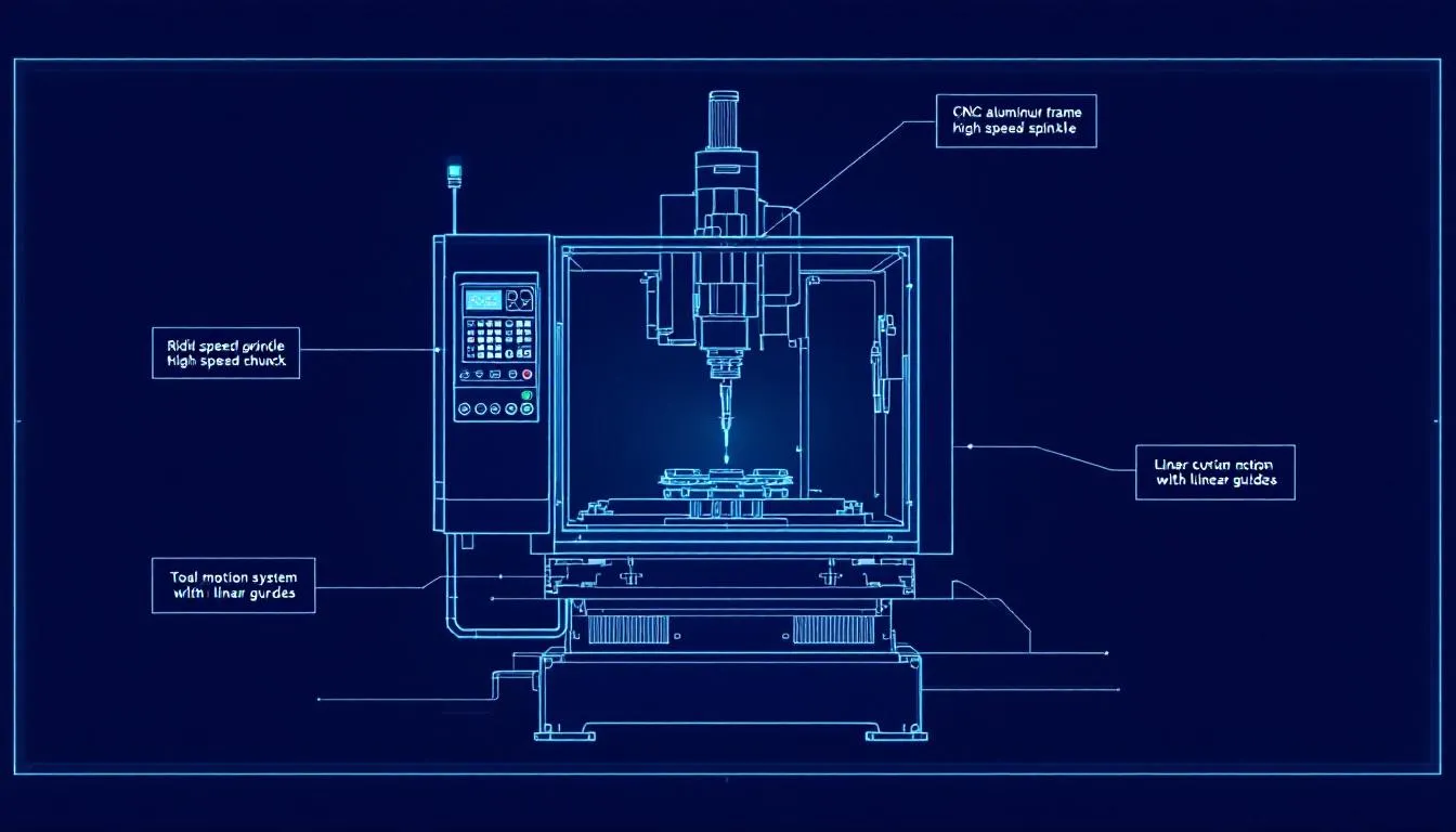 Highlighted features of a CNC milling machine.