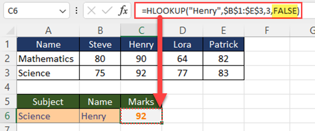 HLOOKUP with exact match