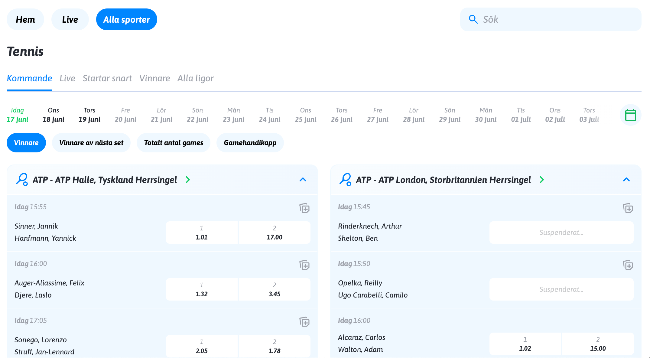 Tennis betting Snabbare