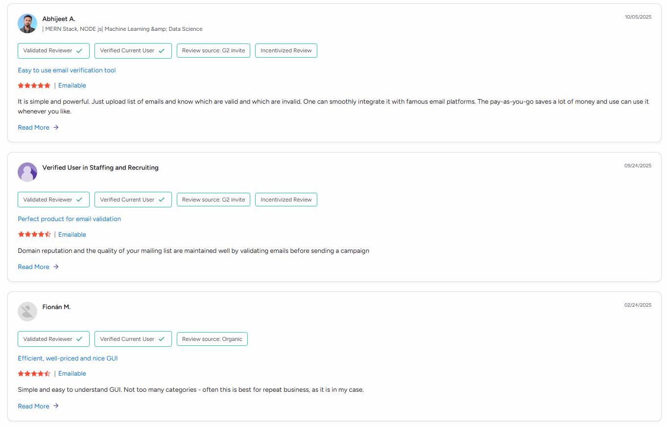 Emailable leistungsstarkes Tool zur E-Mail-Überprüfung Benutzerbewertungen