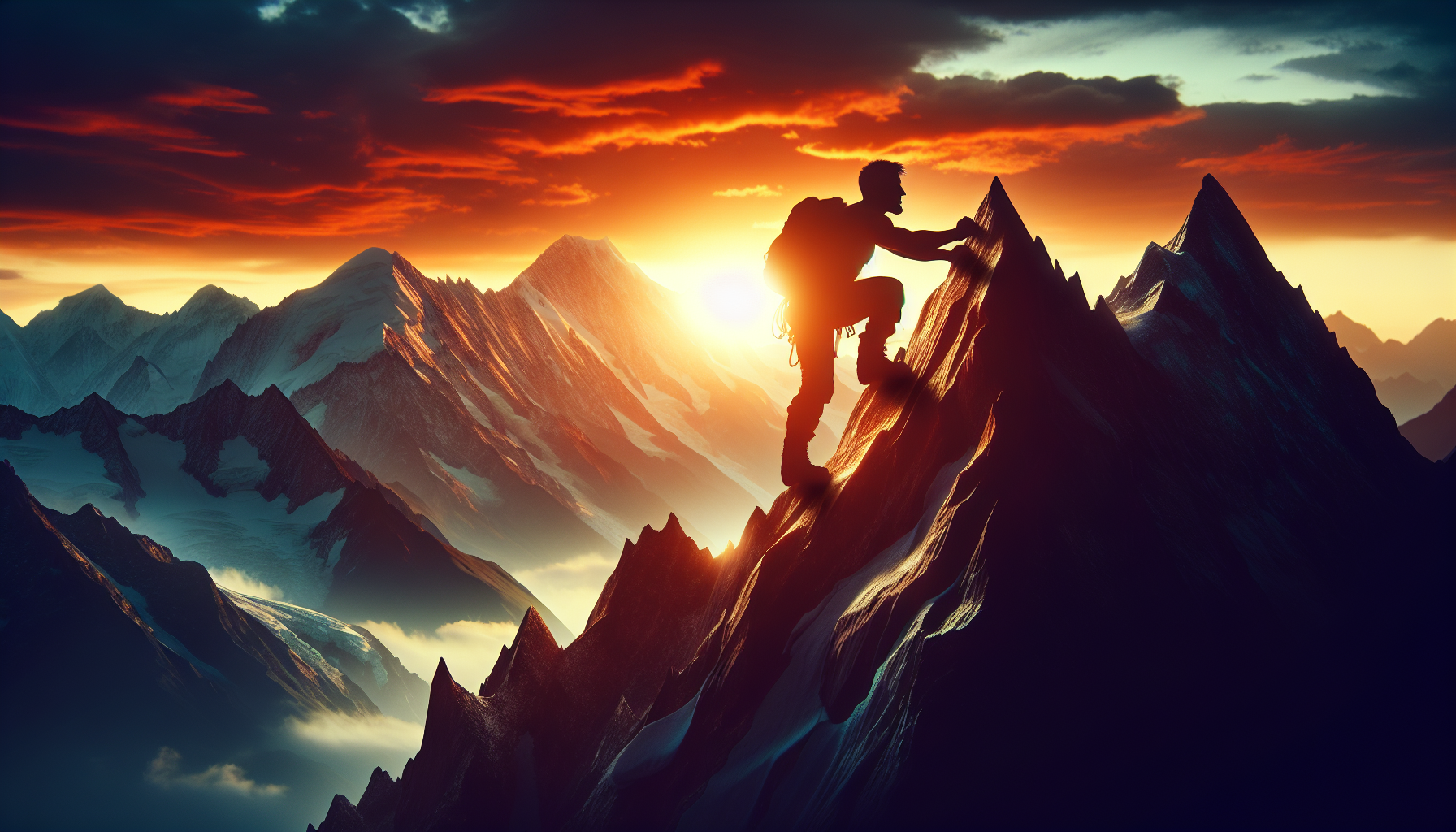 A person climbing a mountain, symbolizing resilience and inner strength