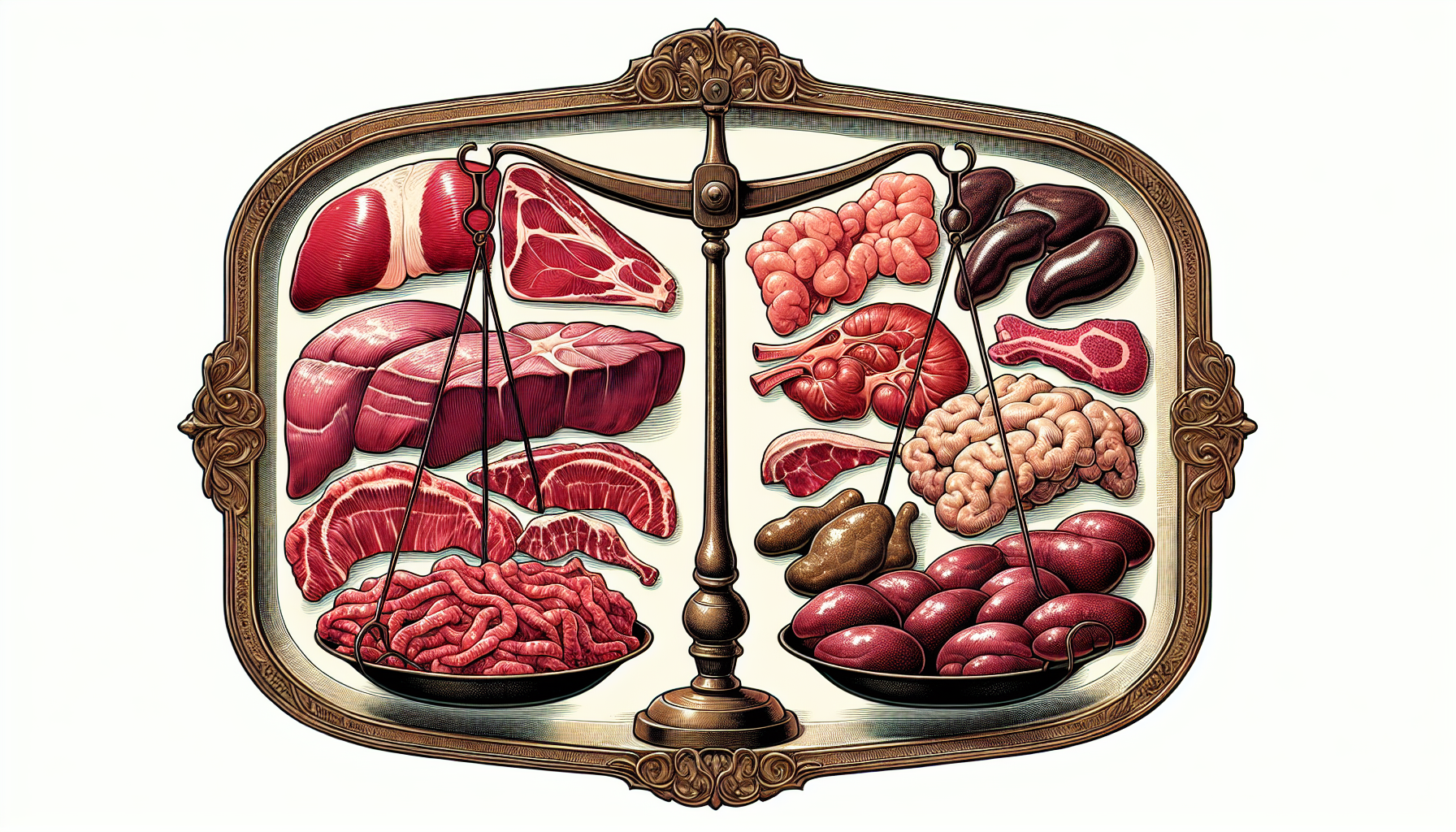 Illustration comparing muscle meat and organ meats