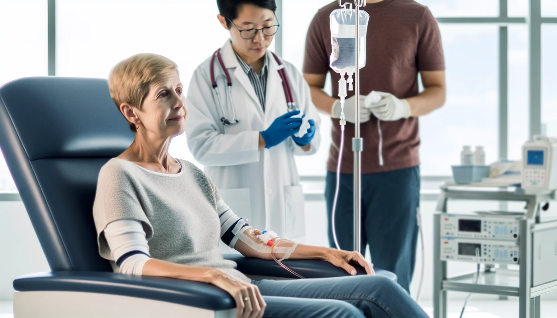 Photo of a patient receiving intravenous chemotherapy infusion