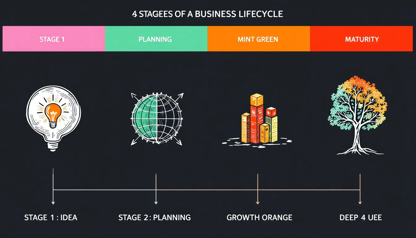 An illustration depicting the four stages of a business lifecycle.