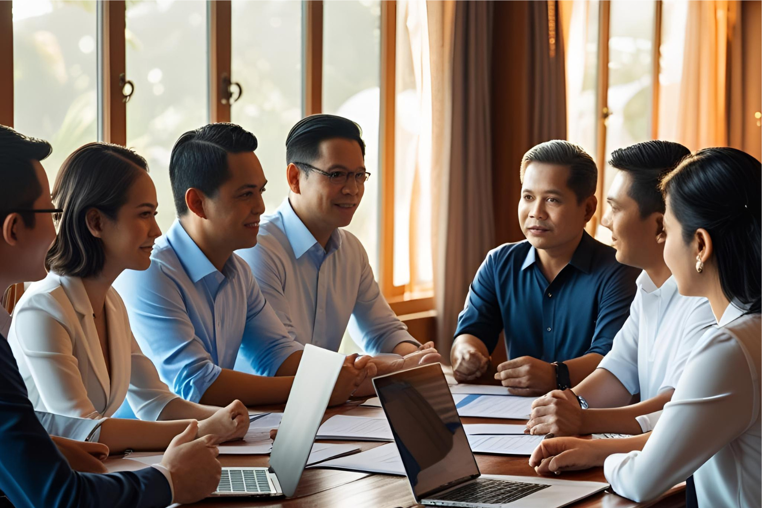 Filipino professionals in a meeting.