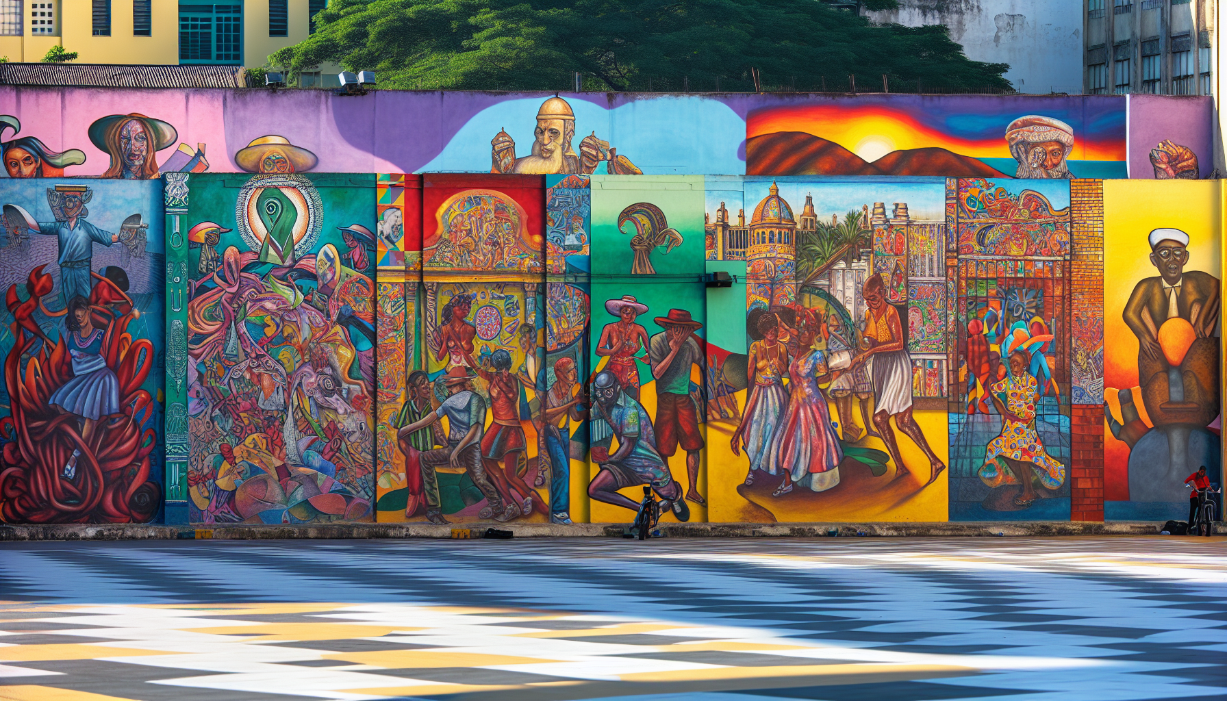 Colorful murals in Plaza de la Cultura