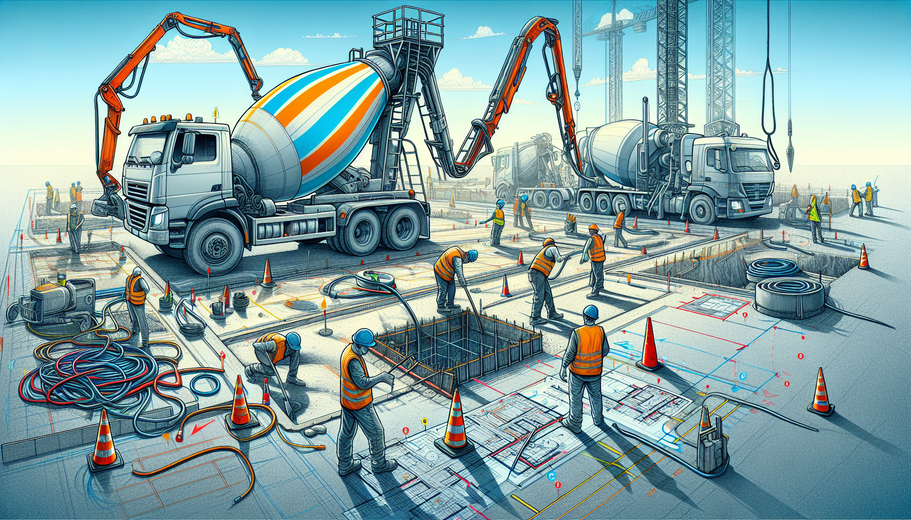 An illustration of a well-prepared site for concrete pumping.