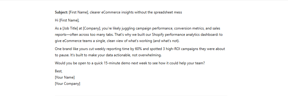 Example of a ChatGPT-generated sales email with clear structure and personalization