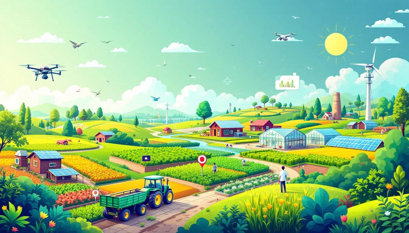 A futuristic view of tech-enabled agribusiness in India, emphasizing innovation.