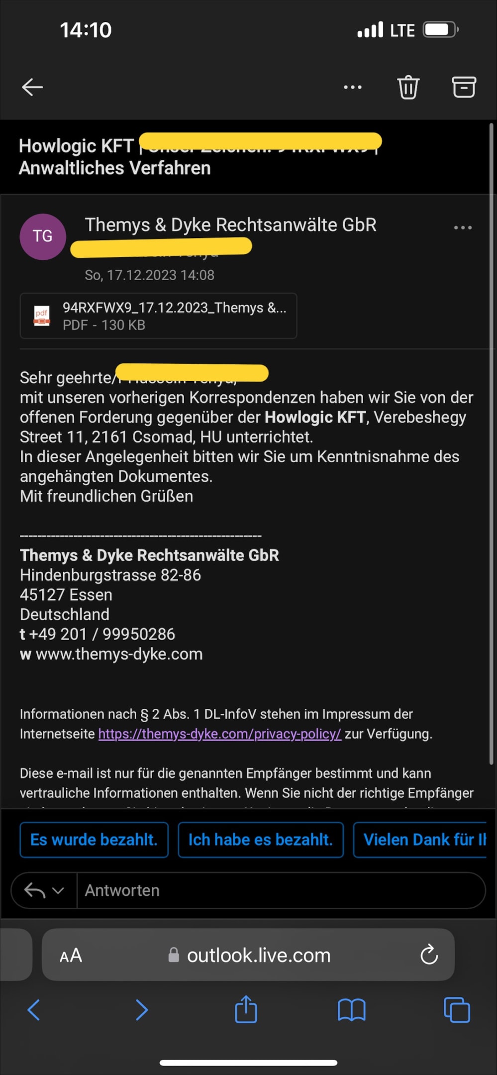 E-Mail von Themys & Dycke