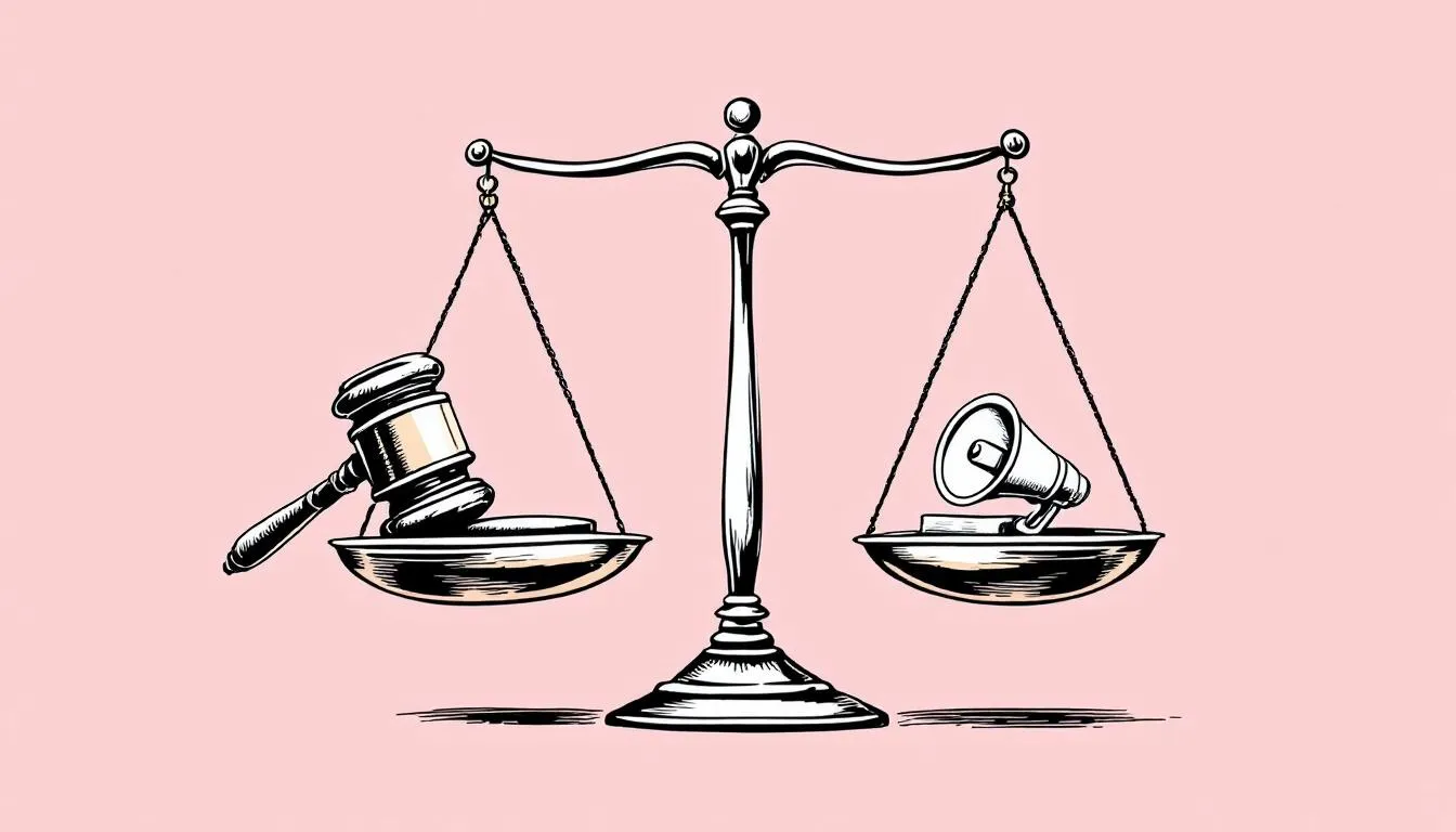 A visual representation of the balance between national security and free speech.