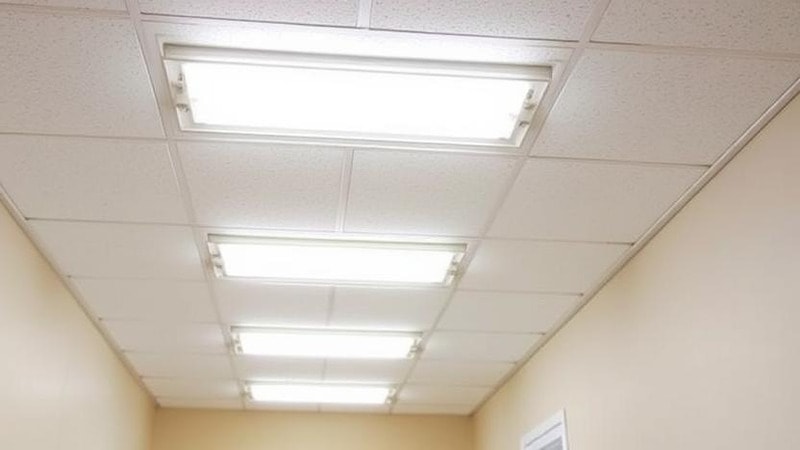 Retrofit old fixtures with LED tube lights in a hallway