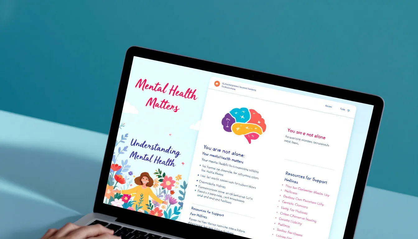 An open laptop displaying educational resources for mental health.