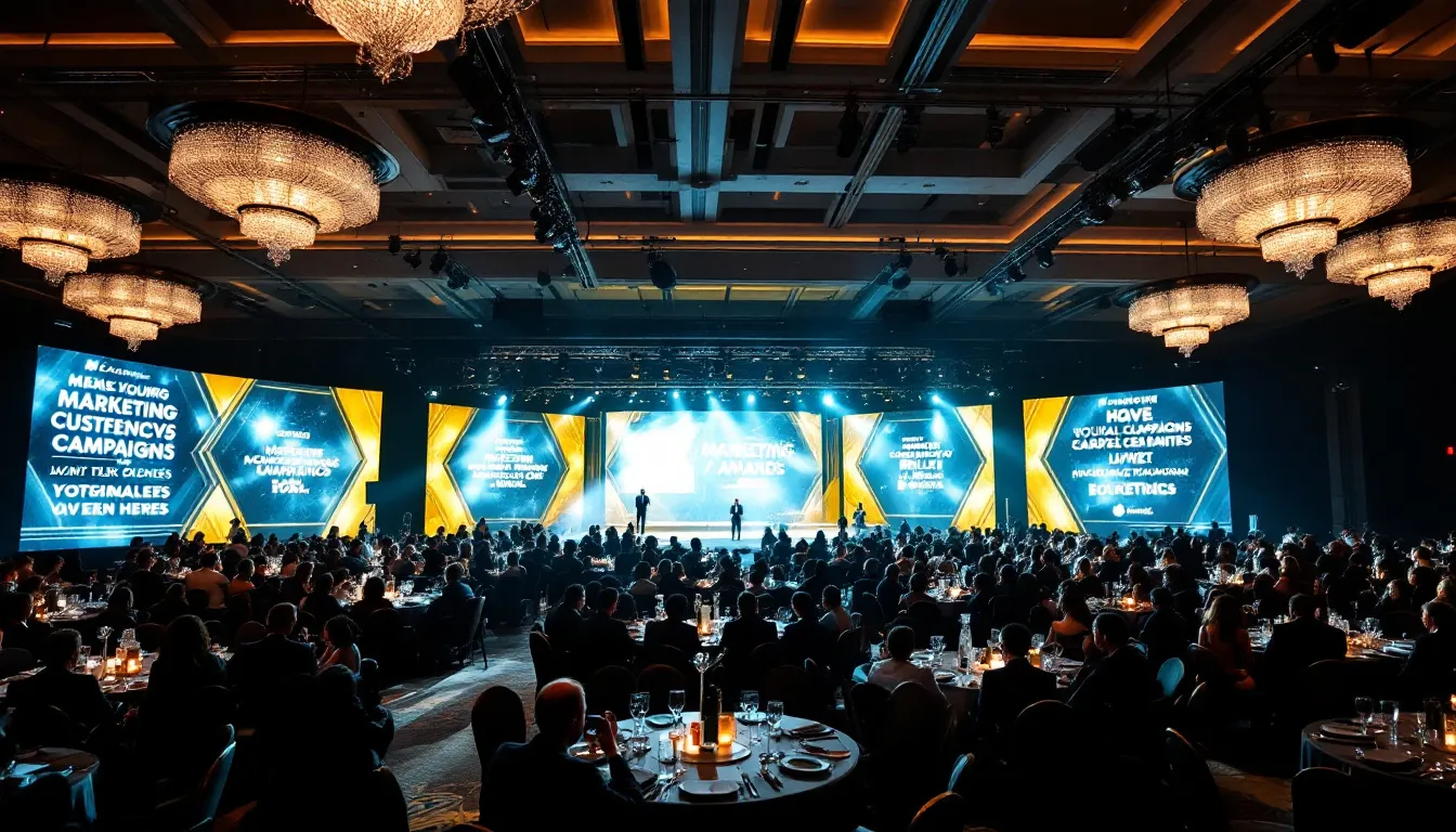 Participants engaging in a marketing events awards ceremony.