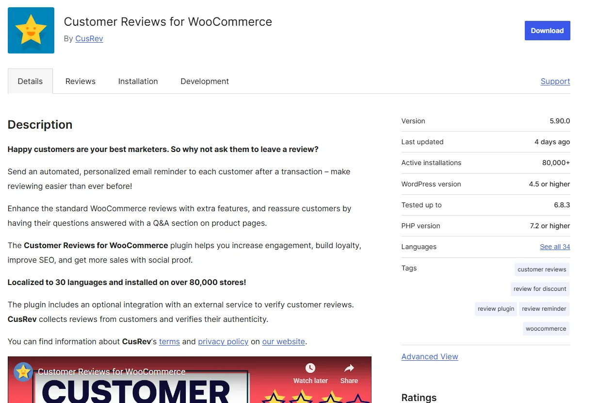 CusRew WooCommerce Plugin
