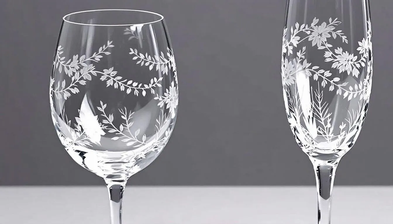 The image features beautifully crafted engraved glassware, showcasing a personalized message that adds a unique touch to any special occasion. This thoughtful gift is perfect for celebrating birthdays, anniversaries, or memorable moments with loved ones.