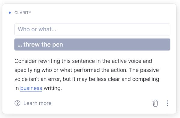 Screenshot of Grammarly editor with text.