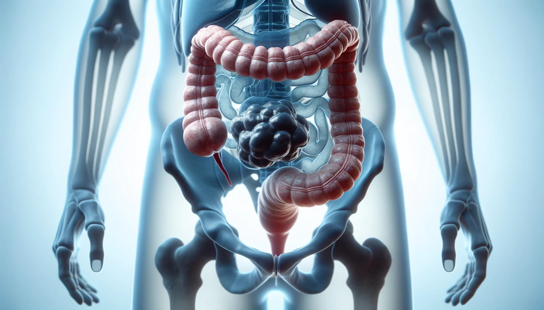 Illustration of a human digestive system with bowel obstruction