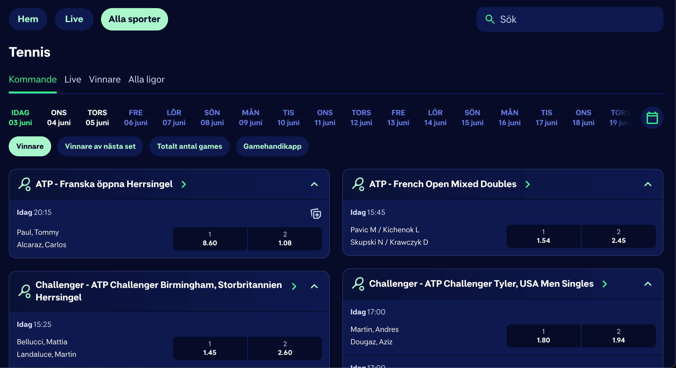 Hajper tennis betting