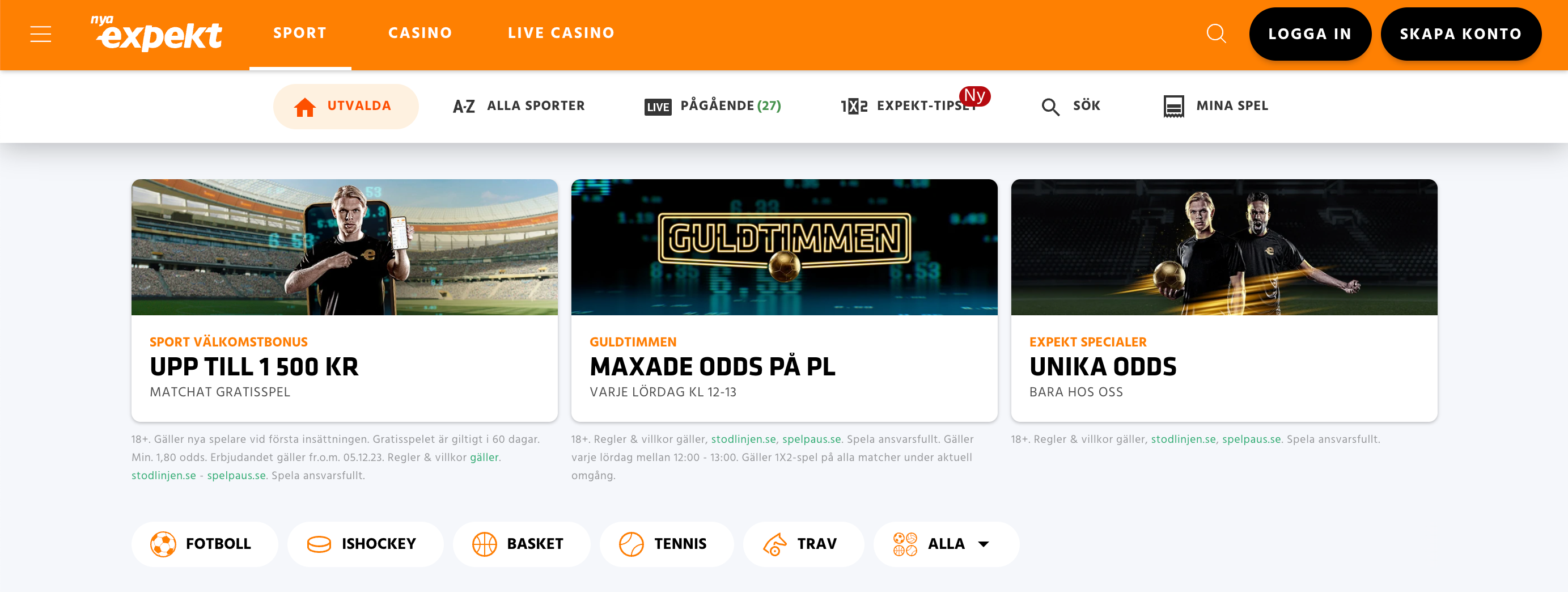Expekt, en bettingsida med svensk licens