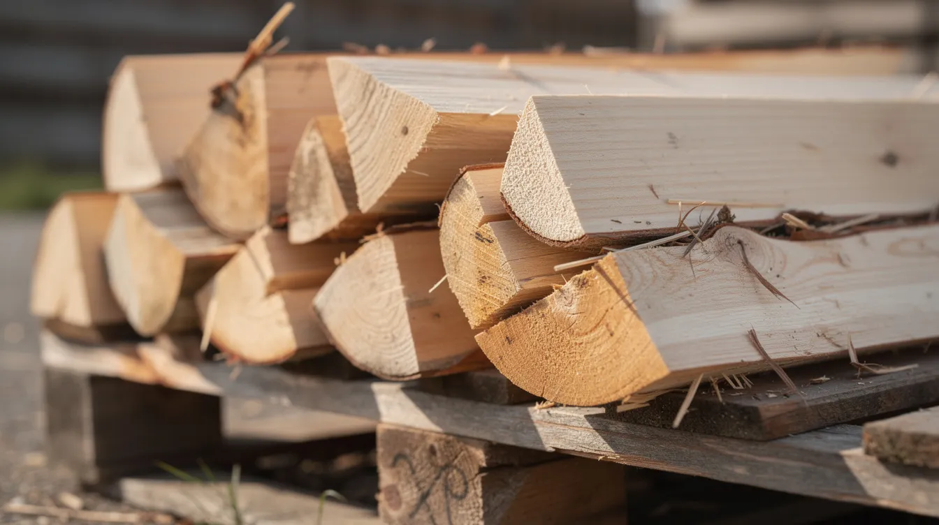 Die Nahaufnahme zeigt sauber gespaltene Buchenscheite, die ordentlich auf einer Holzpalette gestapelt sind. Diese hochwertige Holzart eignet sich hervorragend als Kaminholz zum Heizen und trägt zur Nachhaltigkeit bei, da sie aus verantwortungsvoll bewirtschafteten Wäldern stammt.