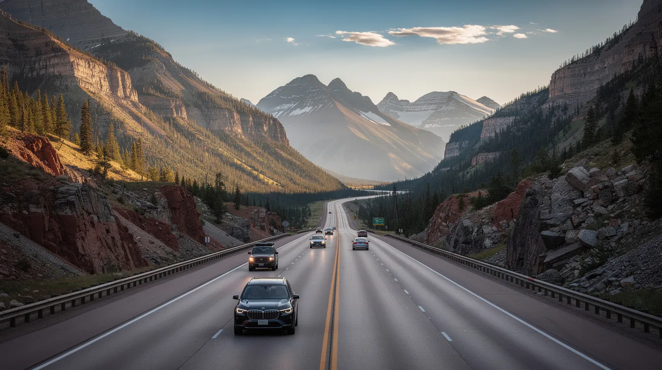 The image depicts a Colorado highway winding through mountainous terrain, with several vehicles traveling along the road. This scenic view highlights the potential risks of auto accidents that can occur in such areas, reminding us of the importance of having an experienced car accident attorney to navigate personal injury claims.