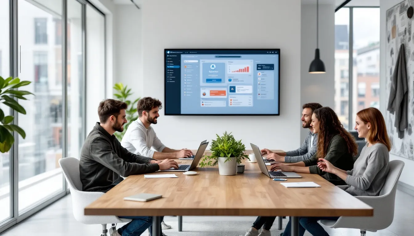 A team of WordPress experts collaborating in a modern workspace in Ireland.