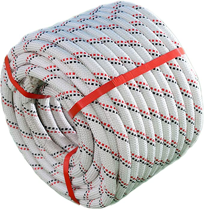 YUZENET Braided Polyester Arborist Rigging Rope in white, red, and black patterns on white background