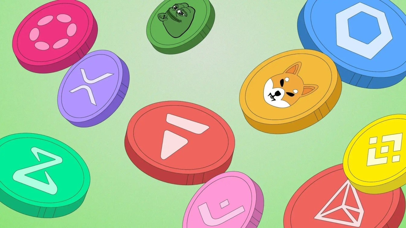 A collage showcasing multiple altcoins.