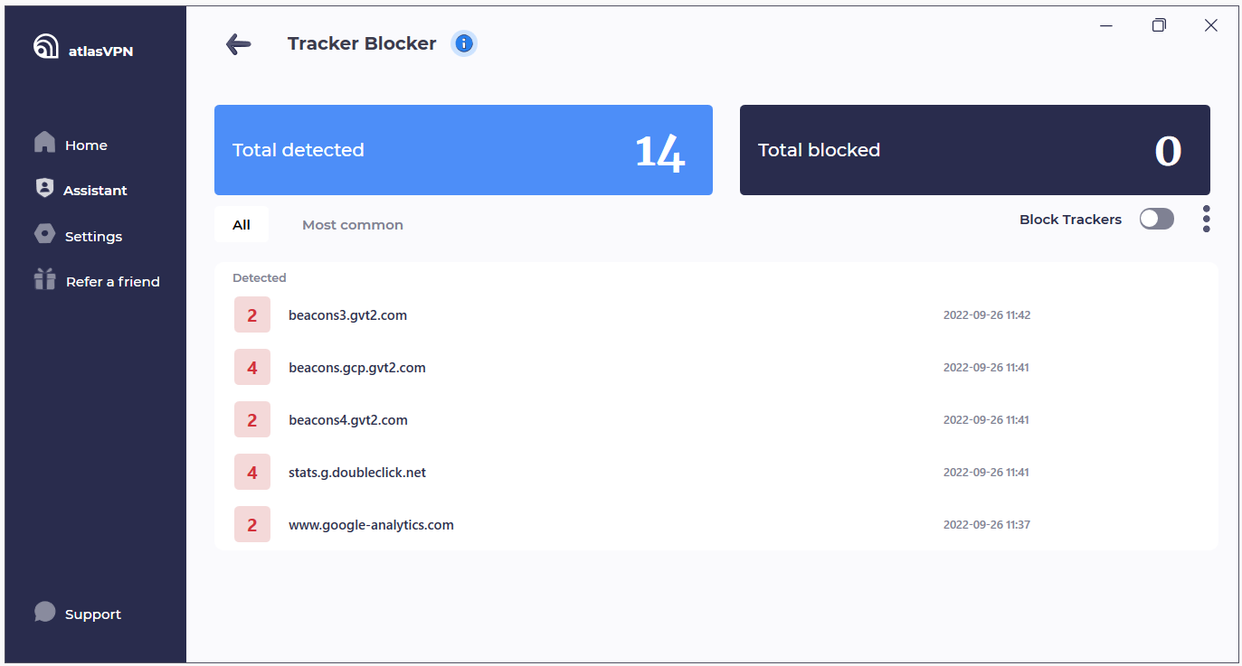 blocking tracker in atlasvpn